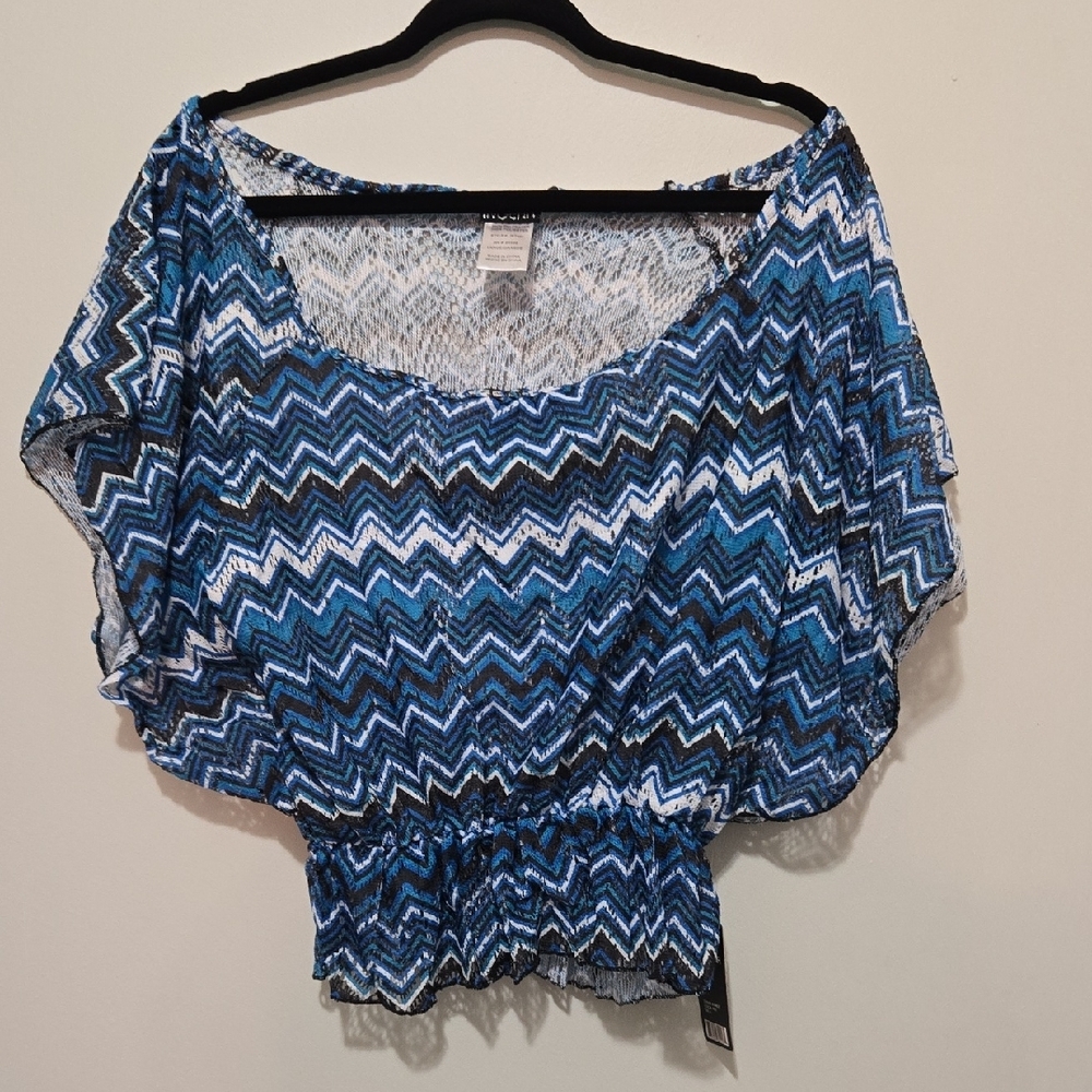 Ingear Womens Tribal Knit Off Shoulder Cinched Waist Sheeer Blouse